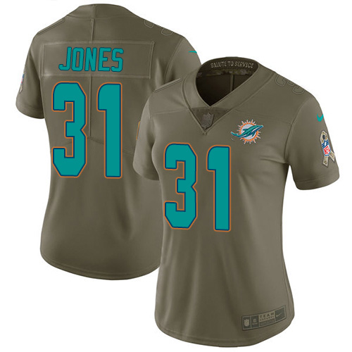 Nike Miami Dolphins #31 Byron Jones Olive Women Stitched NFL Limited 2017 Salute To Service Jersey->women nfl jersey->Women Jersey